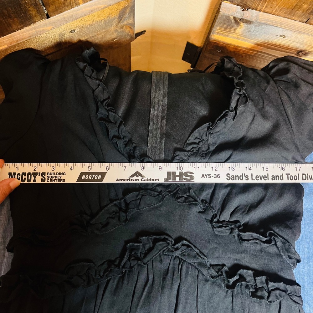 Trixxi Francesca's Black Ruffle Mini Dress V-Neck Puff‎ Sleeve L NEW Rodeo - Picture 3 of 15